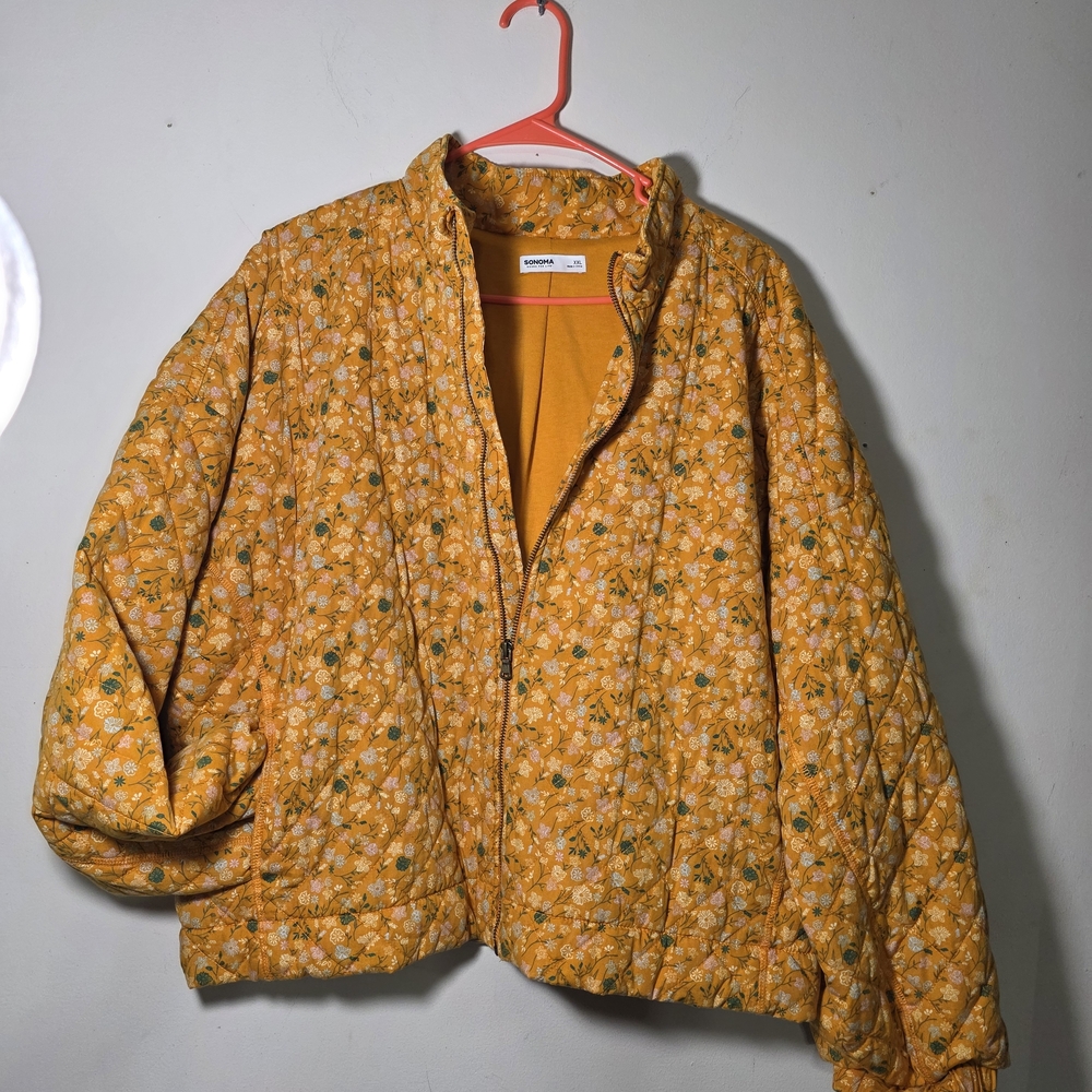 Mango Floral Yellow Puffer Jacket
